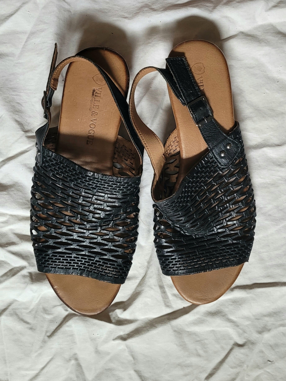 Black Lasercut Vegan Leather Slingback Sandals - Women